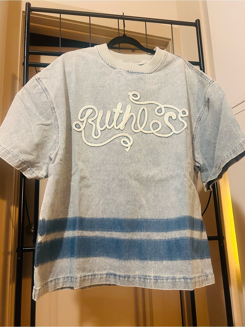 Fashion Nova Light Blue Washed 'Ruthless' Short Sleeve Tee